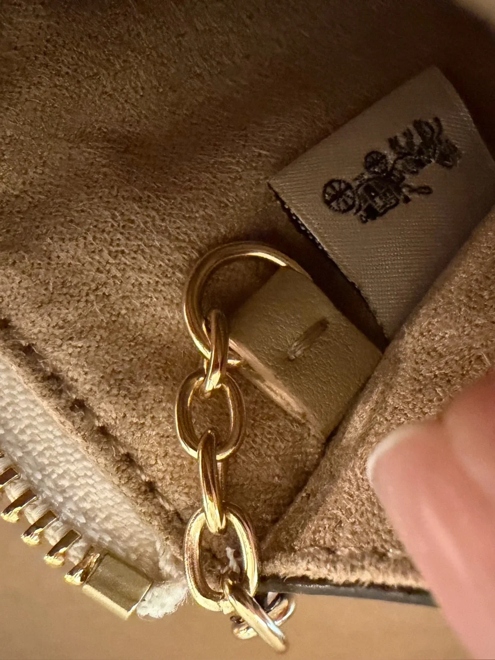 Coach Beige Floral Signature Zip Card Case Keyring with Chalk Trim